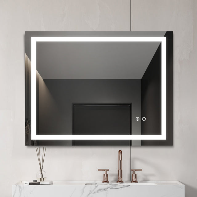 36x28 Inch LED Lighted Makeup Mirror For Bathroom Vanity With Touch Bottom For Color Temperature, Brightness&Defogger, Ultra-Thin Wall Mounted Mirror With High Lumen, Vertical/Horizontal