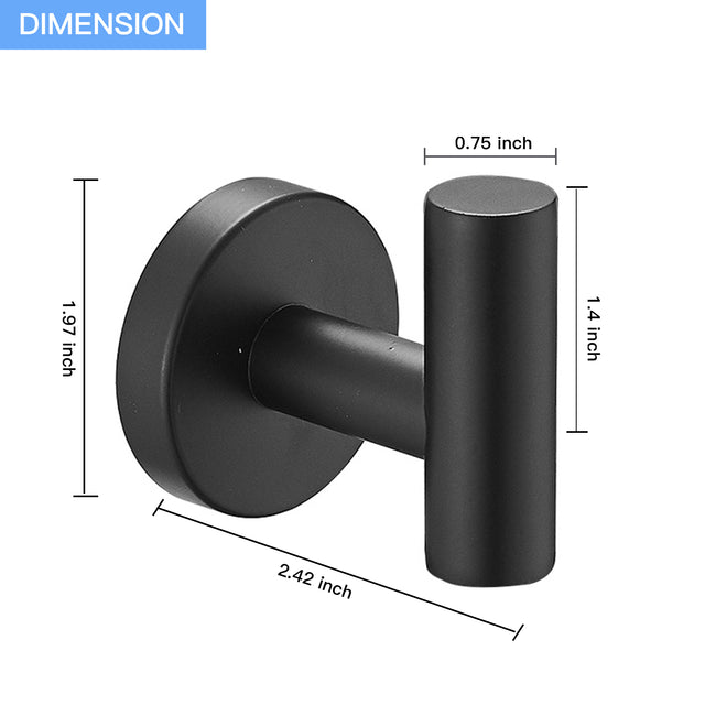 Round Bathroom Robe Hook and Towel Hook in Stainless Steel Matte Black (2-Pack)