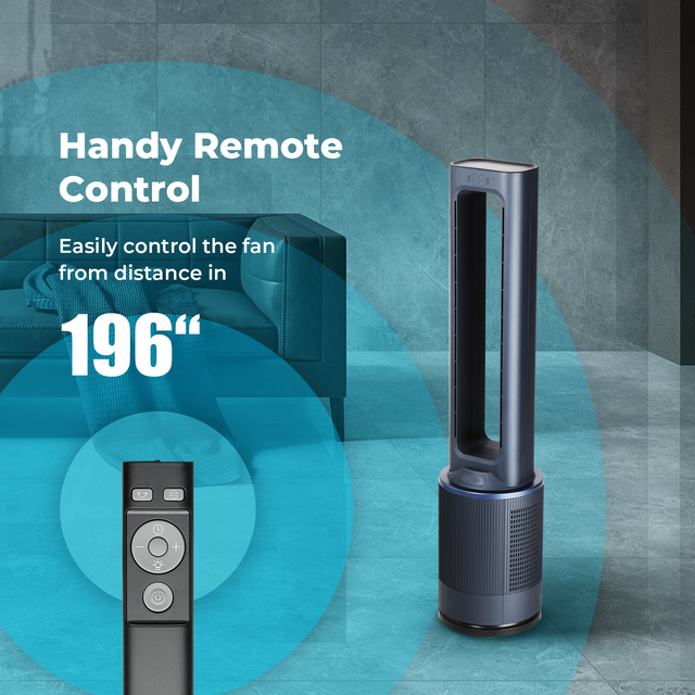 Simple Deluxe Sufficient Size Bladeless Fan, Standing Fan, Tower Fan, 12 Speeds Settings, 15Hour Timing Closure Bladeless Fan, Stylish And Modern Fan, Low Noise, 42 Inches, Blue