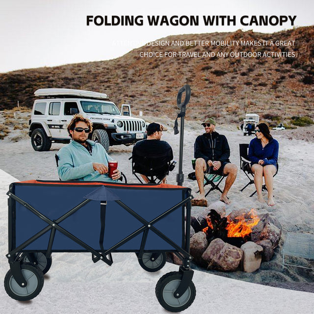 Collapsible Folding Wagon, Push Pull Foldable Beach Wagon Cart