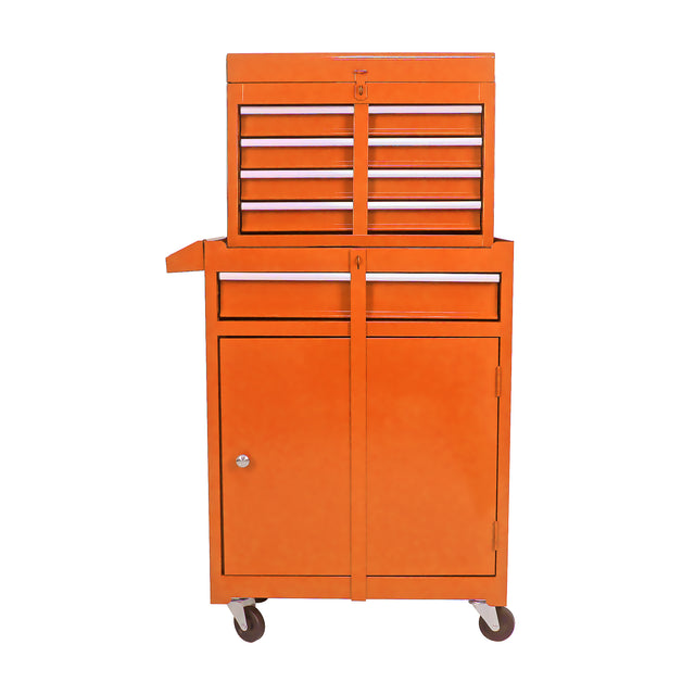 Detachable 5 Drawer Tool Chest with Bottom Cabinet and one Adjustable Shelf--Orange