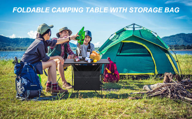 YSSOA Portable Folding Aluminum Alloy Table with High-Capacity Storage and Carry Bag for Camping, Traveling, Hiking, Fishing, Beach, BBQ, Medium, Black