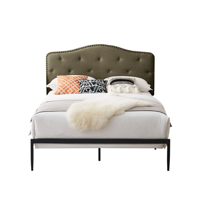 B113 Full bed, Beautiful headboard with buttons  Strong iron frame with high temperature paint