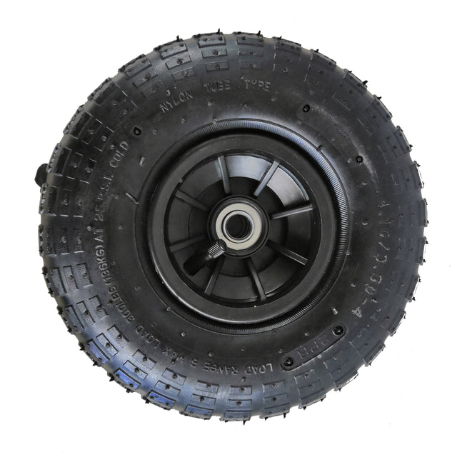 4.10/3.50-4" tires and inner tubes are made of heavy-duty rubber, and the hub are made of high-quality plastic.Air wheels （1pkg =2pcs wheels）