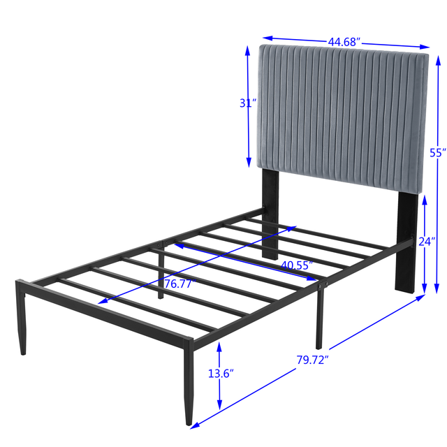 B110 Twin bed Beautiful line stripe cushion headboard  Strong iron frame with high temperature paint