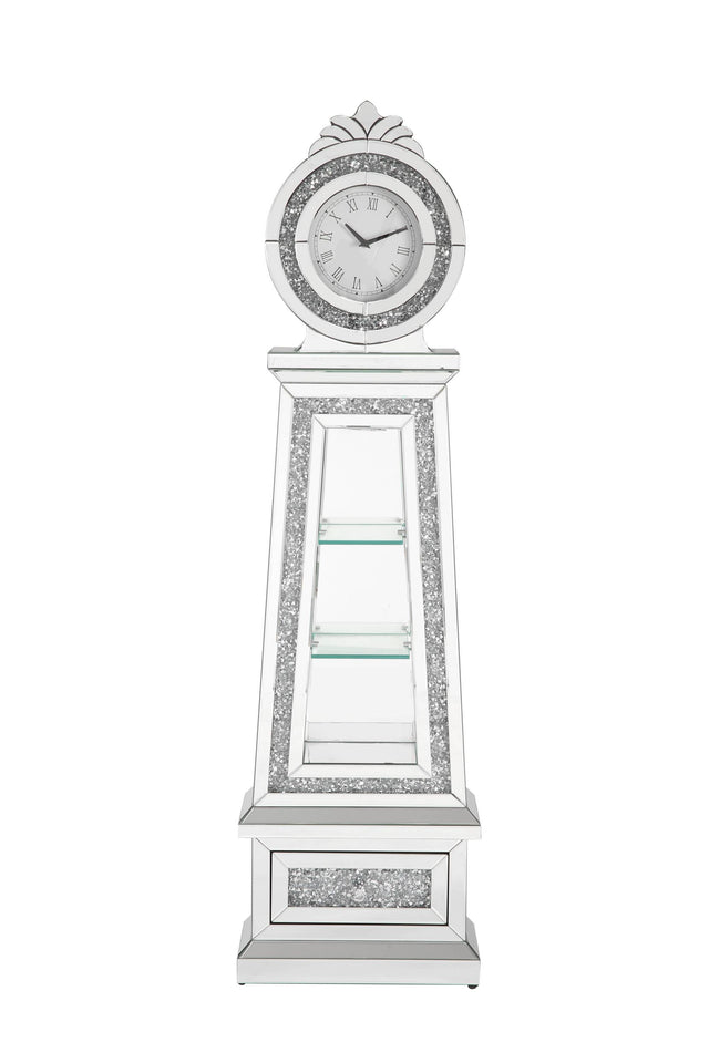 ACME Noralie GRANDFATHER CLOCK W/LED Mirrored & Faux Diamonds AC00349