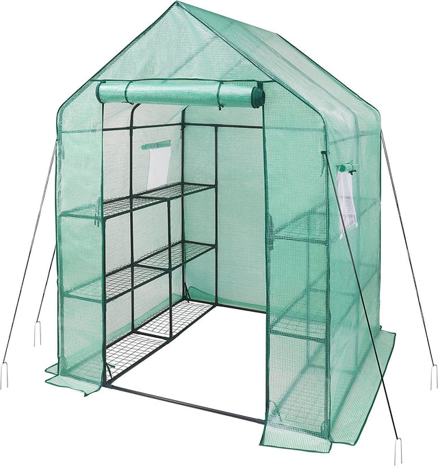 iPower Walk-in Greenhouse Kit for Outdoors with Durable PE Cover and Observation Windows, 3-Tier 12-Shelves Portable Gardening Plant House, 4.7x4.8x6.4 FT