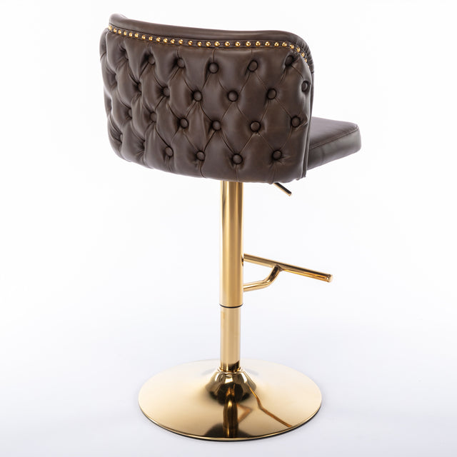A&A Furniture,Swivel Barstools Adjusatble Seat Height, Modern PU Upholstered Bar Stools with  the whole Back Tufted, for Home Pub and Kitchen Island（Brown, Set of 2）