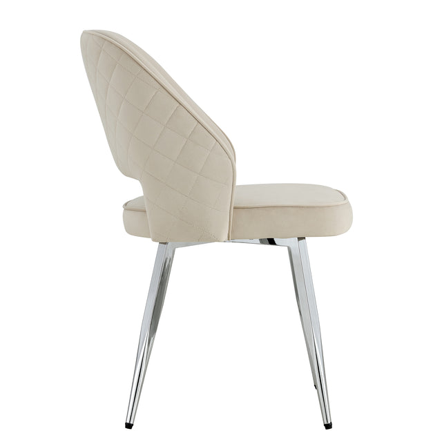 Modern Dining Chairs, Velvet Accent Chair, Living Room Leisure Chairs, Upholstered Side Chair with Metal Legs for Dining Room Kitchen Vanity Patio Club Guest (Set of 2) （Light Beige Office Chairs）