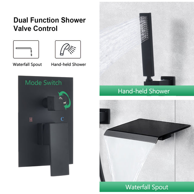 Waterfall Wall Mounted Tub Filler With Handheld Shower