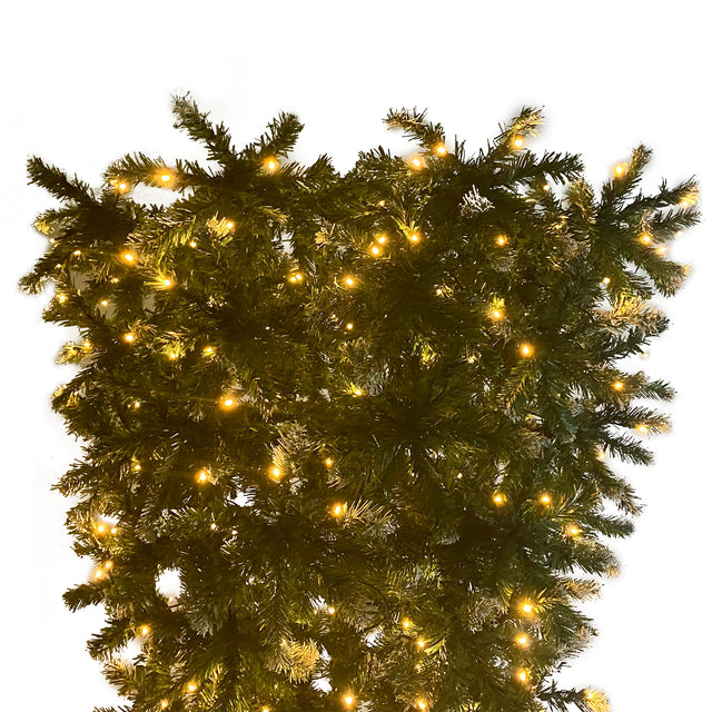 Upside Down Green Christmas Tree, Xmas Tree with LED Warm White Lights, Green leaves with part spraying White, Reinforced Metal Base & Easy Assembly 7.4ft X-mas