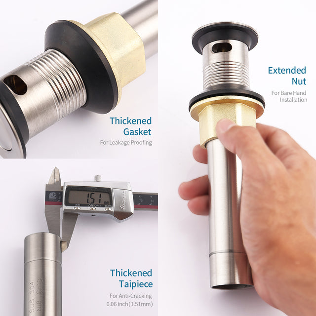 Pop-Up Drain Stainless Steel With Overflow Anti-Clogging for Vessel Sink Lavatory Vanity Sink Drain with Strainer Basket, Brushed Nickel