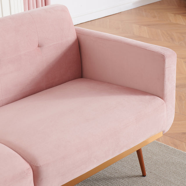 [New+Video]Modern pink velvet sand living room sofa with midfoot and two throw pillows
