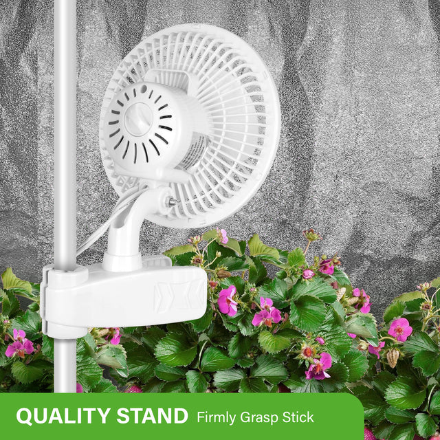 HealSmart 6-Inch Grow Tent Poles Clip Fan, Monkey Fan, Manually Adjustable 90° Angles, 15W, 2-Speeds Control, 63 inch Cord Length, White