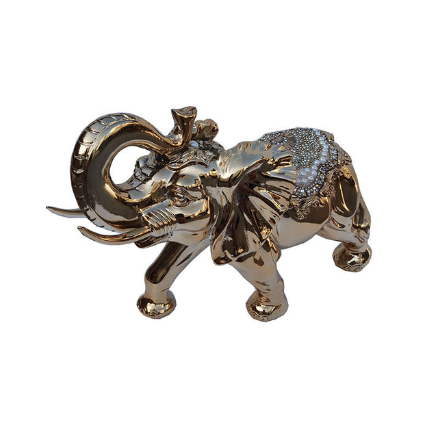 Ambrose Delightfully Extravagant Gold Plated Elephant with Embedded Crystal and Pearl Saddle (11.5"L x 5"W x 8.5"H)
