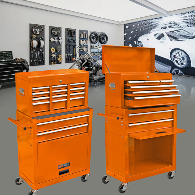 High Capacity Rolling Tool Chest with Wheels and Drawers, 8-Drawer Tool Storage Cabinet--ORANGE