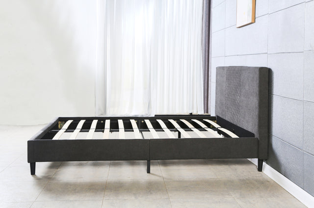 King Size Velvet Upholstered Tufted Platform Bed Frame with headboard, Strong Wooden Slats, No Box Spring Needed, Mattress Foundation, Easy Assembly, Dark Gray