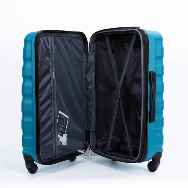 Expandable 3 Piece Luggage Sets ABS Lightweight Suitcase with Two Hooks, Spinner Wheels, TSA Lock, (20/24/28) Cyan