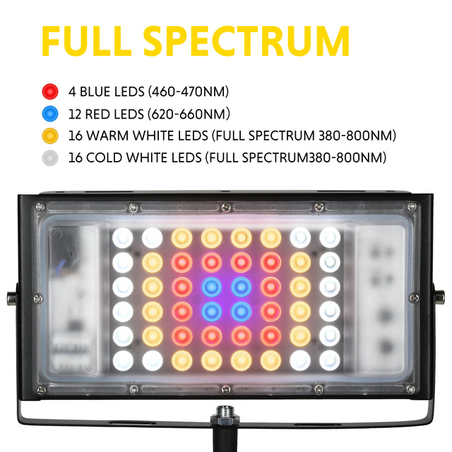 iPower LED Full Spectrum Grow Light with Adjustable Tripod Stand & Metal Hanging Threads for Indoor Plants, Growing Tents, Greenhouse Planting, ON/Off Switch