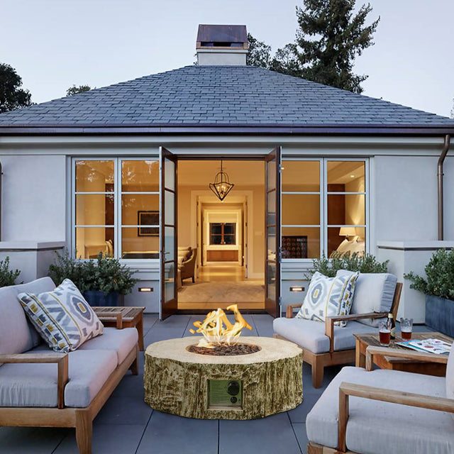 28'' Ore Powder 30,000 BTU Exterior Faux Stone Propane Fire Pit with Water Proof Cover and Lava Rock