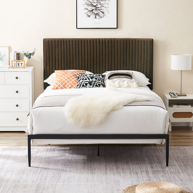 B110 Full bed Beautiful line stripe cushion headboard  Strong iron frame with high temperature paint