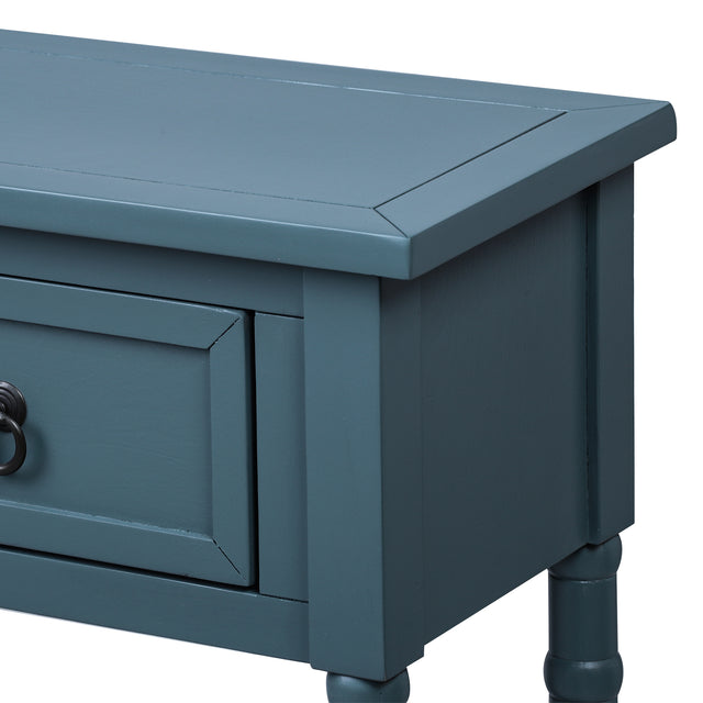 TREXM Console Table Sofa Table with Drawers and Long Shelf Rectangular Living Room Table Solid Wood (Antique Navy)