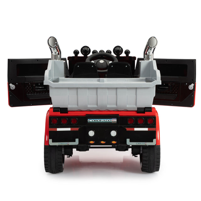 12V Kids Battery Electric Ride On Car Toy, Optimus Prime Truck with Remote Control, Transformers Die-Cast Vehicle W/ Music, Rear Loader, Red