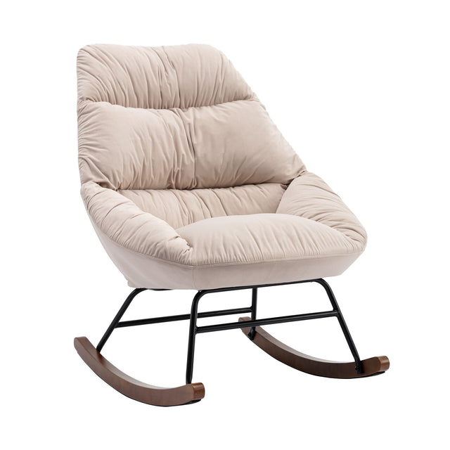 Tufted Upholstered Padded Seat Rocking Chair-Velvet Beige