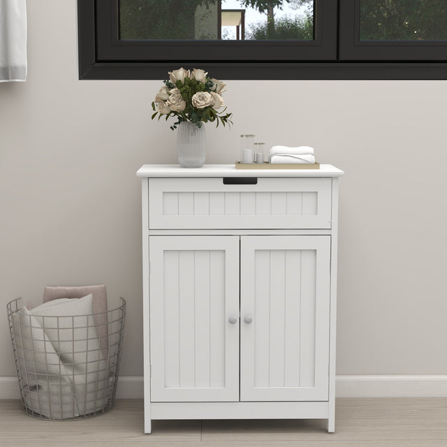 Bathroom Floor Cabinet Freestanding 2 Doors and 1 Drawer Wood Storage Organizer Cabinet for Bathroom and Living Room-White