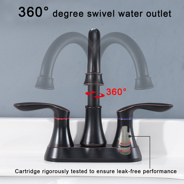 2-Handle 4-Inch Oil Rubbed Bronze Bathroom Faucet, Bathroom Vanity Sink Faucets with Pop-up Drain and Supply Hoses