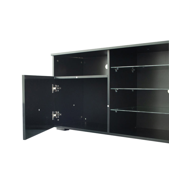 FURNITURE & TV Stand Matte Body High Gloss Doors Modern TV Stand LED,Black