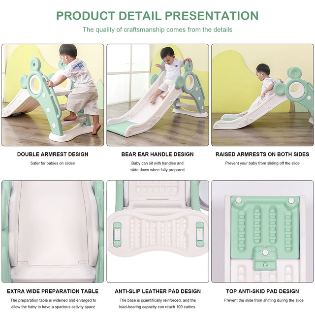 Children\'s Folding Slides with Stairs, Outdoor Small Children\'s Slide Toys Multifunctional Toys,Green/  Toddler Folding Slide Plastic Kids Slide for Toddlers Age 1-3 Indoor Slide Children Climber To