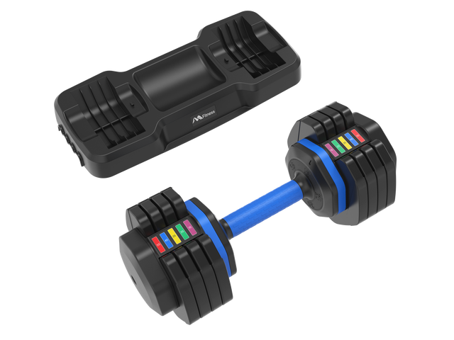 Adjustable Dumbbell - 55lb Single Dumbbell with Anti-Slip Handle, Fast Adjust Weight by Turning Handle with Tray, Exercise Fitness Dumbbell Suitable for Full Body Workout