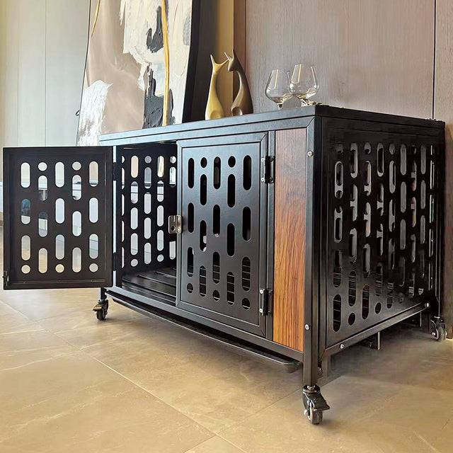 Dog Crate End Table with Cushion and Hooks,  Furniture Style Mesh Pet Kennels, Dog House Indoor Use
