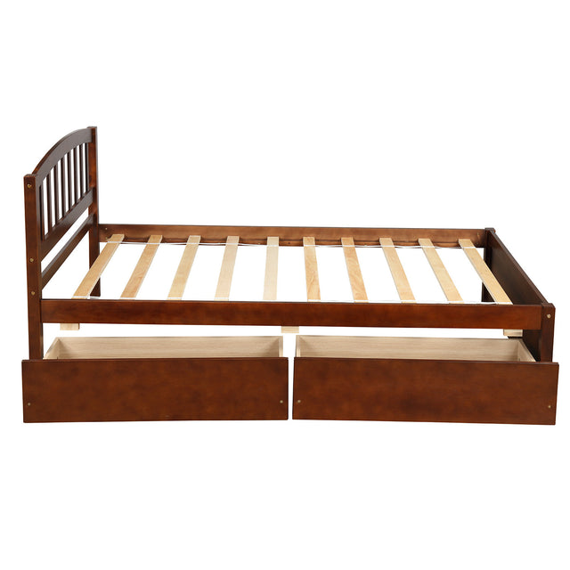 Twin Platform Storage Bed Wood Bed Frame with Two Drawers and Headboard, Walnut（Previous SKU: SF000062DAA）