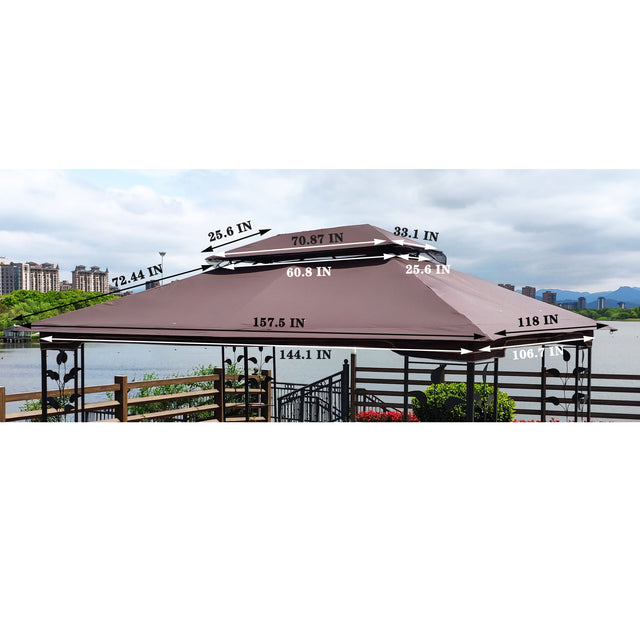 13x10 Ft Patio Double Roof Gazebo Replacement Canopy Top Fabric,Brown