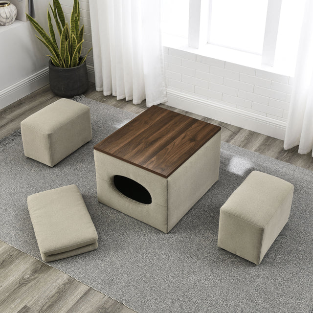 [Video] Welike Waterproof, oil-proof, scratch-proof 25"W Modern design hollow storage ottoman, upholstery, coffee table, two small footstools, easy storage and wide use