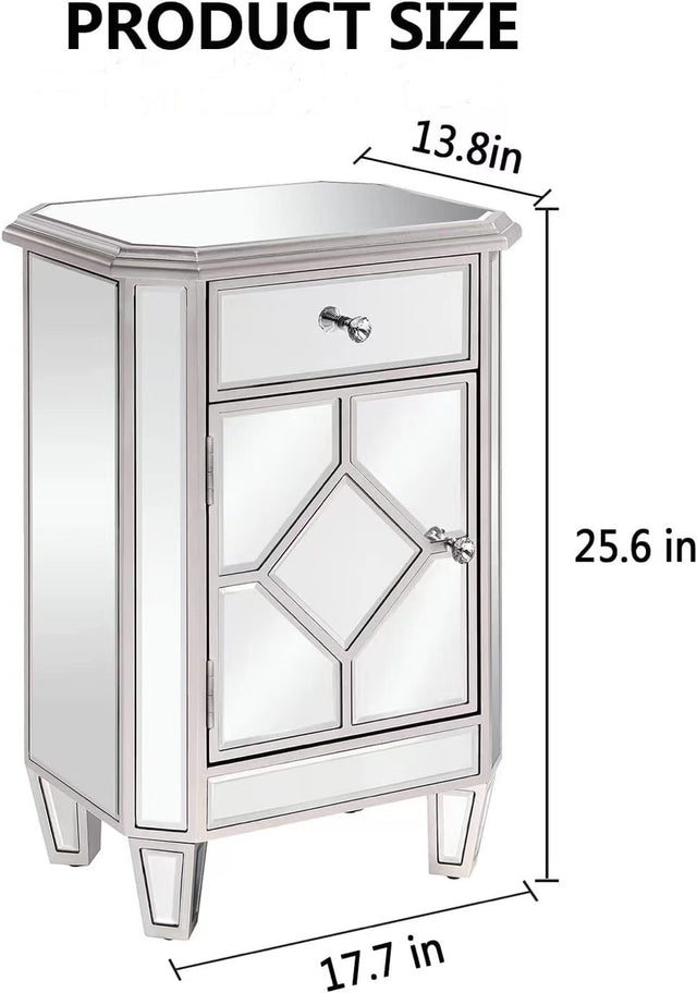 Champagne color mirror single pull single door small side cabinet, multi -function bedside cabinet