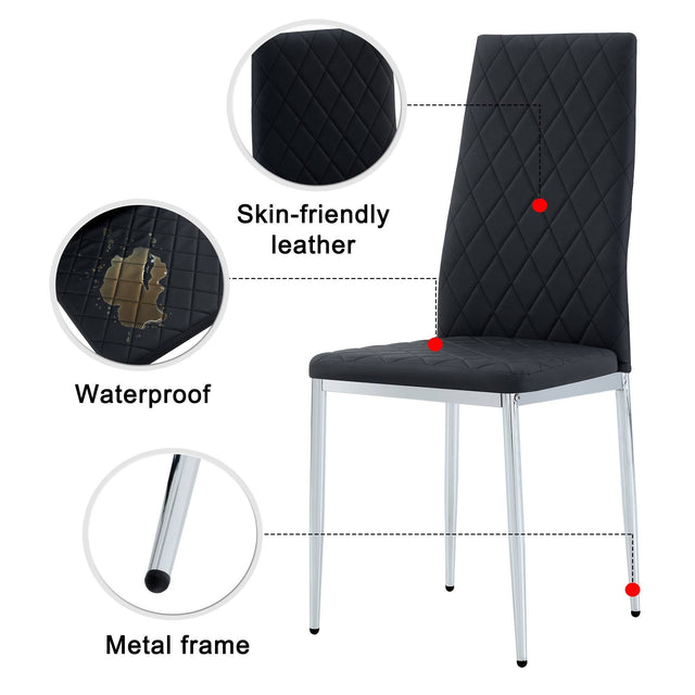 Glass dining table, dining chair set, 4 black dining chairs and 1 dining table Table size 47 "W x 29" D x 30 "H