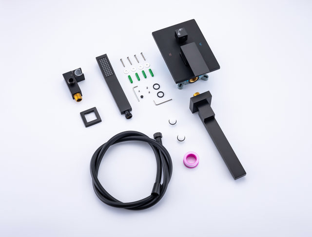 Waterfall Wall Mounted Bathtub Faucet with Hand Shower Swivel Tub Filler Faucet Single Handle Solid Brass