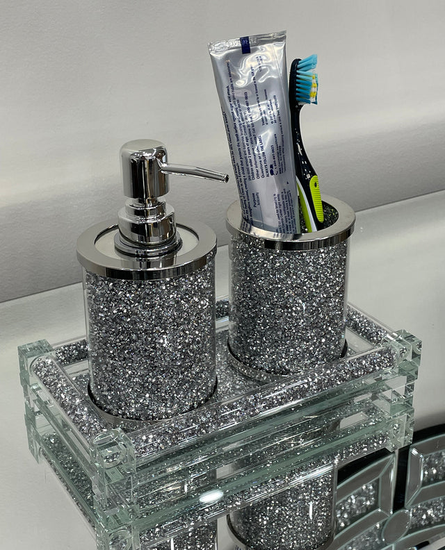 Ambrose Exquisite 3 Piece Soap Dispenser and Toothbrush Holder with Tray