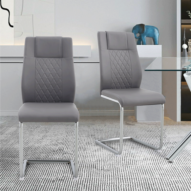Modern Dining Chairs with Faux Leather Padded Seat Dining Living Room Chairs Upholstered Chair with Metal Legs Design for Kitchen, Living, Bedroom, Dining Room Side Chairs Set of 6 (Grey+PU Leather)
