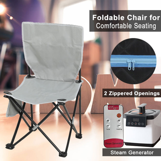 Full Size Portable Black Steam Sauna tent–Personal Home Spa, with Steam Generator, Remote Control, Foldable Chair, Timer and PVC Pipe Connector Easy to Install.Fast heating, with FCC Certification