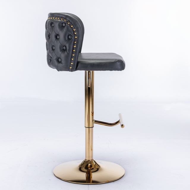 A&A Furniture,Swivel Barstools Adjusatble Seat Height,Modern PU Upholstered Bar Stools with  the whole Back Tufted, for Home Pub and Kitchen Island (Dark Gray, Set of 2),SW1928DG