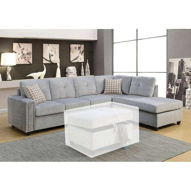 ACME Belville Sectional Sofa w/Pillows in Gray Velvet 52710