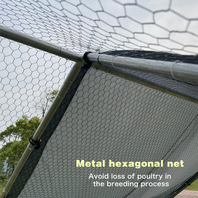 Metal Large Chicken Coop Walk-in Poultry Cage Large Chicken Run Flat Shaped Cage with Waterproof Anti-UltravioletCover, 1.26" Diameter Tube (9.8' L x 6.6' W x 6.4' H)