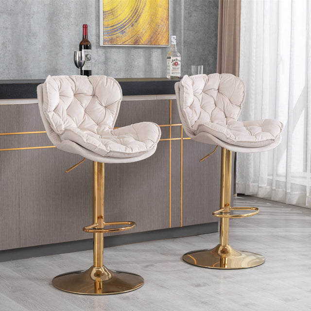 A&A Furniture,Swivel Bar Stools Set of 2, Velvet Counter Height Adjustable Barstools, Dining Bar Chairs Upholstered Modern Bar Stool for Kitchen Island, Cafe, Bar Counter, Dining Room（Beige)