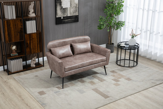 51"W Classical Loveseat Small Sofa Small Mini Room Couch Two-Seater Sofa With 2 Throw Pillows Black Metal Legs for Small Space Office Studio Apartment Bedroom, Taupe Bronzing Suede