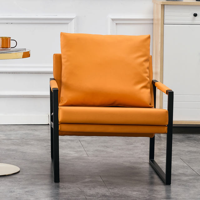 PU Leather Accent Arm Chair Mid Century Modern Upholstered Armchair with Metal Frame Extra-Thick Padded Backrest and Seat Cushion Sofa Chairs for Living Room ( orange PU Leather + Metal Frame + Foam)