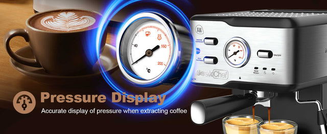 Espresso Machine 20 Bar Pump Pressure Cappuccino latte Maker Coffee Machine with ESE POD filter&Milk Frother Steam Wand&thermometer, 1.5L Water Tank, Stainless steel Espresso Complimentary ESE Filter